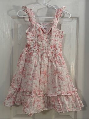 Janie and Jack Baby Girl Pink Toile Smocked Tiered Sundress with Ruffles